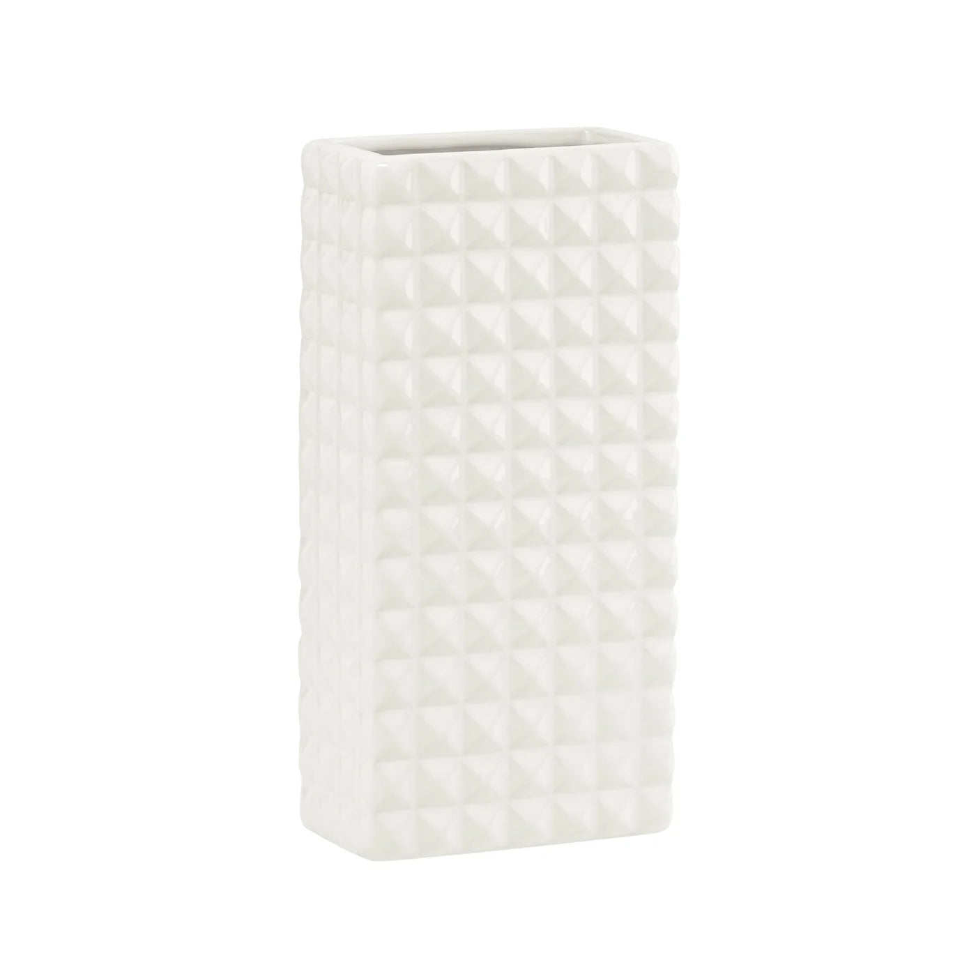 Fina Ribbed White Ceramic 9.5h" Rectangle Vase