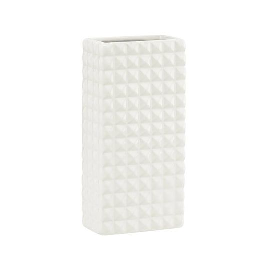 Fina Ribbed White Ceramic 9.5h" Rectangle Vase