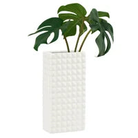 Fina Ribbed White Ceramic 9.5h" Rectangle Vase