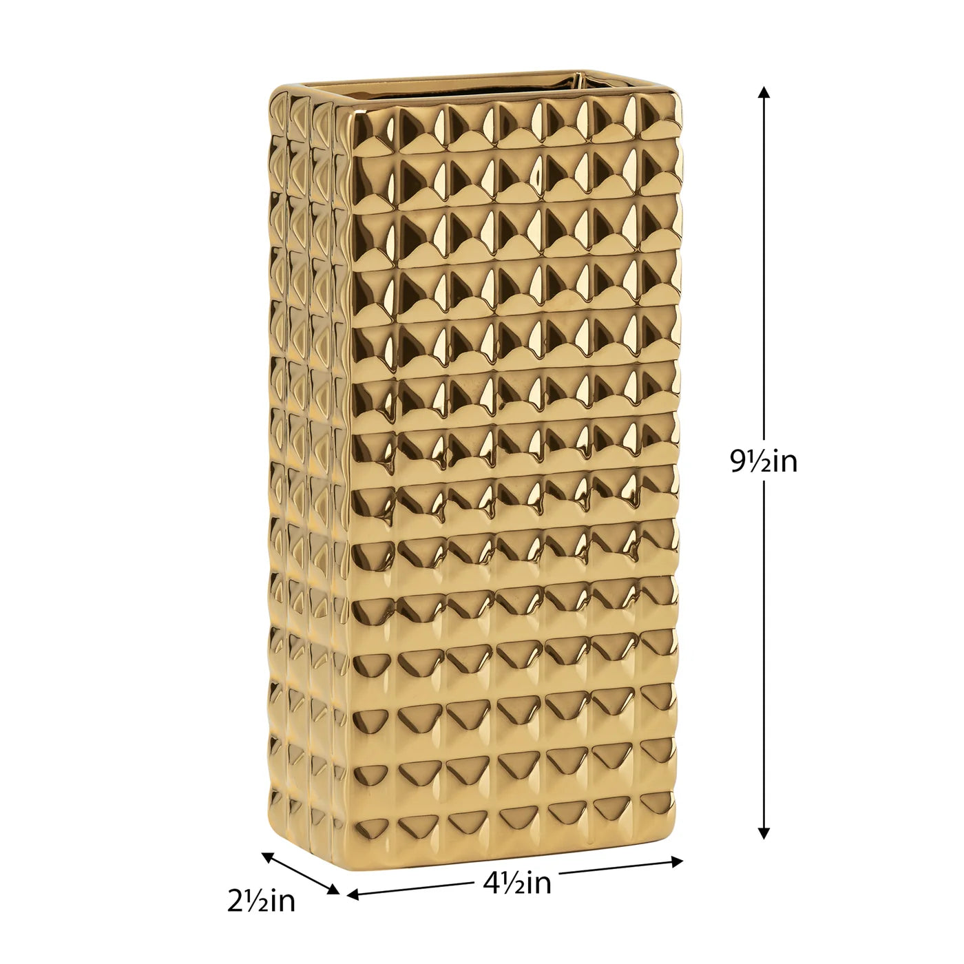 Fina Diamond Studded Gold Ceramic 9.5h" Rectangle Vase