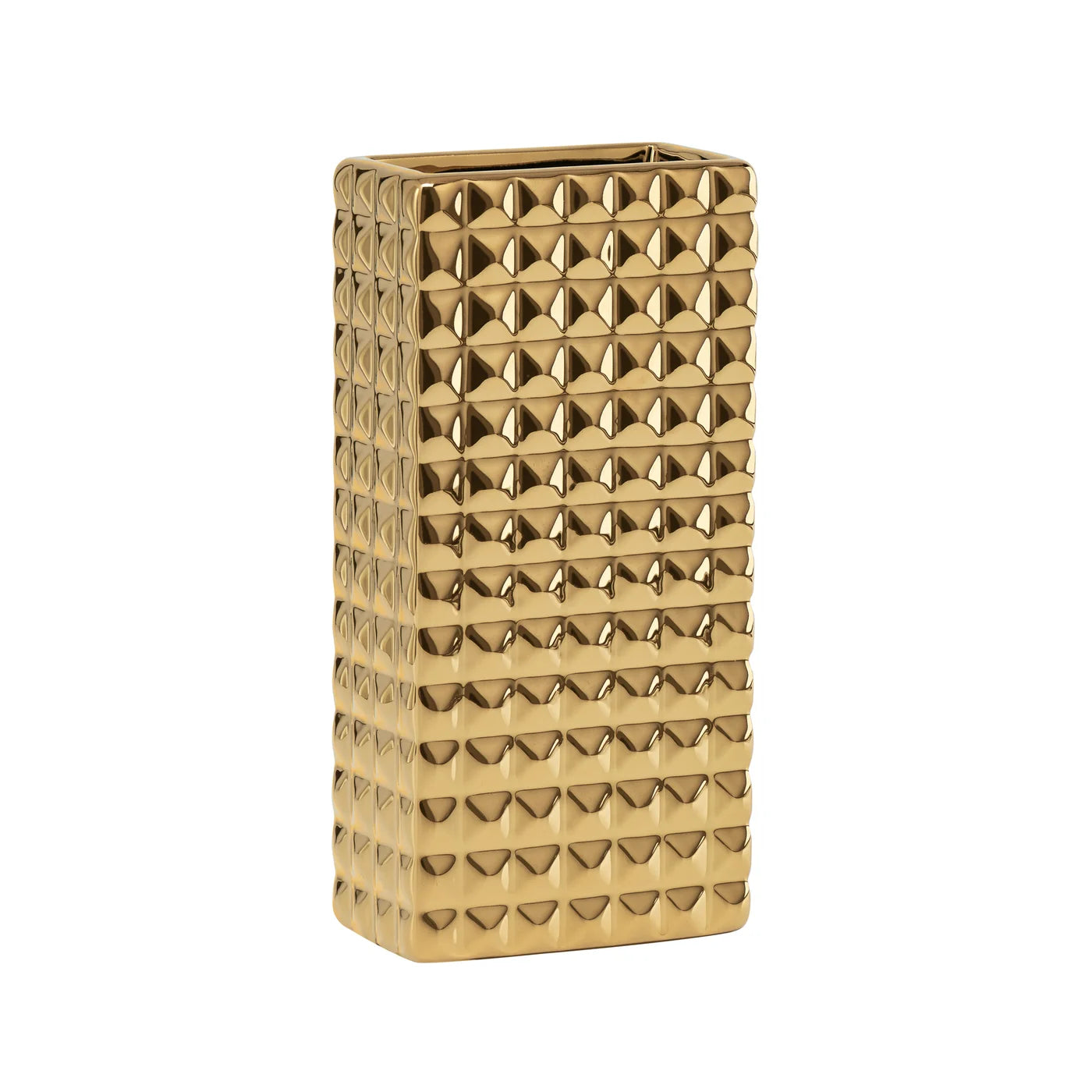 Fina Diamond Studded Gold Ceramic 9.5h" Rectangle Vase