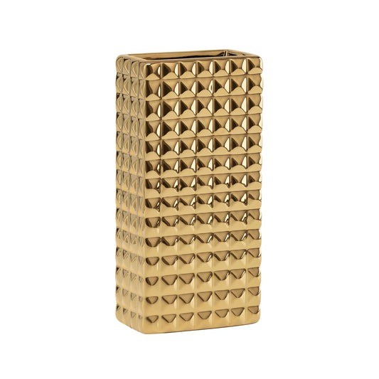 Fina Diamond Studded Gold Ceramic 9.5h" Rectangle Vase