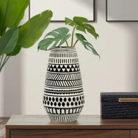 Tama Black & White Pattern 11.5h" Tapered Ceramic Vase