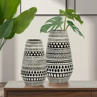 Tama Black & White Pattern 11.5h" Tapered Ceramic Vase