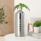 CASIAN SILVER STRIPE TWO TONE CERAMIC 11.5H” VASE