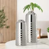 CASIAN SILVER STRIPE TWO TONE CERAMIC 11.5H” VASE