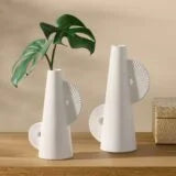 CALYPSO TWO TONE 8H” WHITE CERAMIC TAPERED VASE