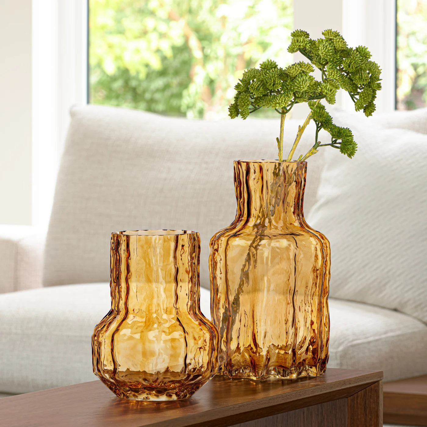 Canyon 7h" Glass Flask Vase - Amber