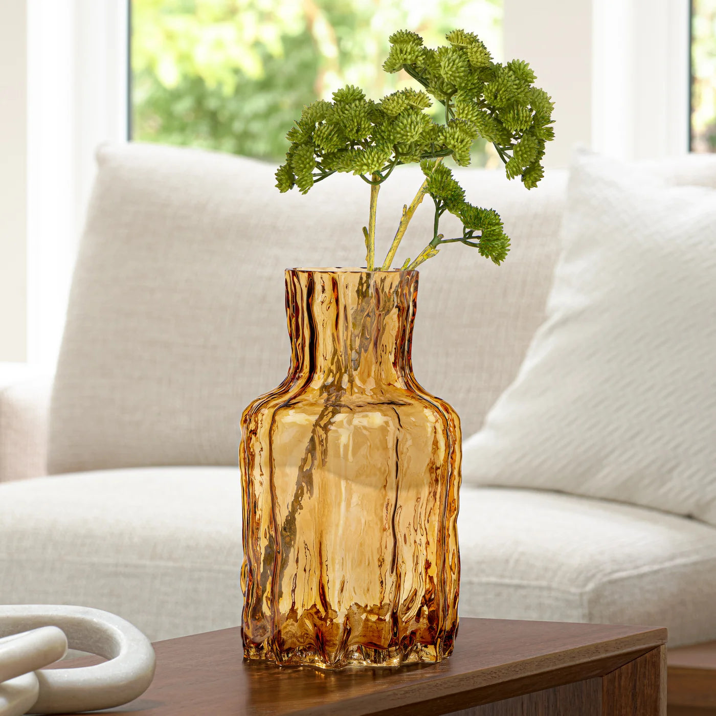 Canyon 9h" Glass Flask Vase - Amber