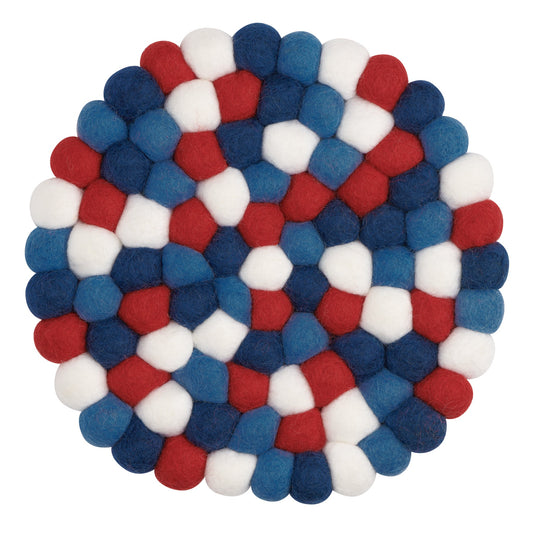 MODWOOLFelt Ball Round 8" Diameter Trivet - Red/White/Blue
