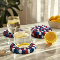 MODWOOL™ Felt Ball Four Piece Round 4" Diameter Coaster Set - Red/White/Blue