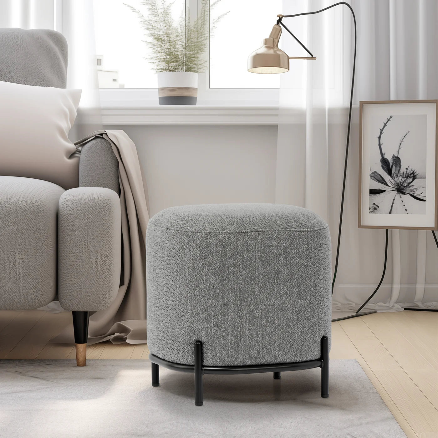 Pender Pin Leg Ashton Weave Upholstery Ottoman Stool - Stone Grey