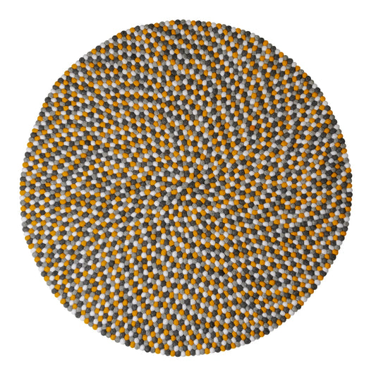ModWool Felt Ball 47 Inch Diameter Round Rug - Yellow, Grey, White