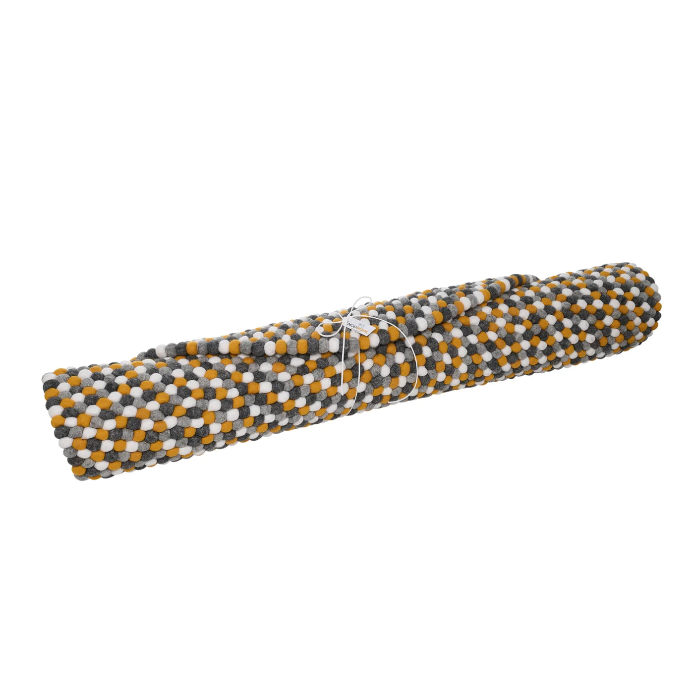 ModWool Felt Ball 47 Inch Diameter Round Rug - Yellow, Grey, White