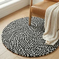 ModWool Felt Ball 47 Inch Diameter Round Rug - Black, White, Grey