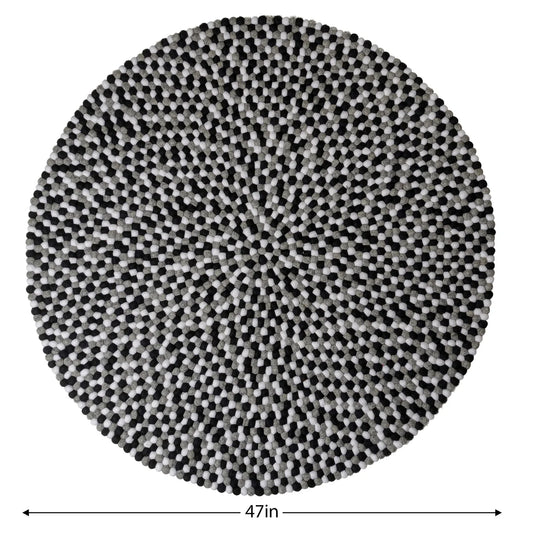 ModWool Felt Ball 47 Inch Diameter Round Rug - Black, White, Grey