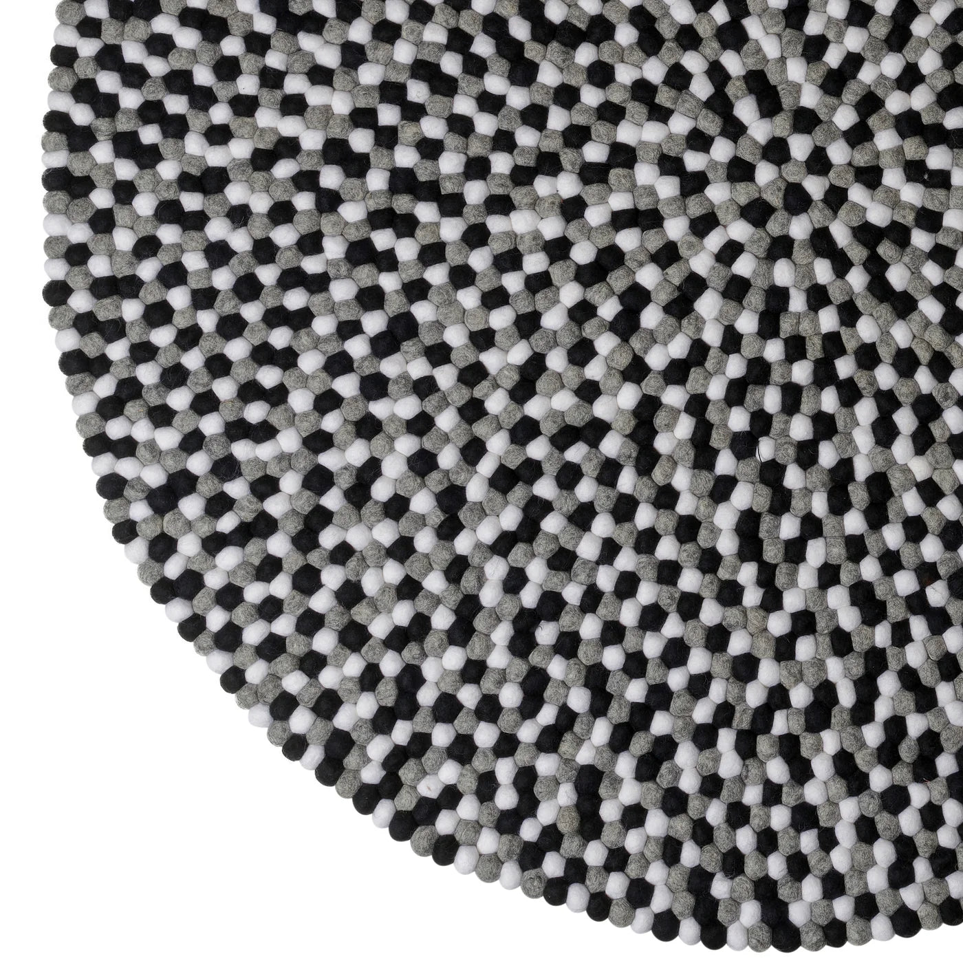 ModWool Felt Ball 47 Inch Diameter Round Rug - Black, White, Grey