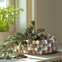 MODWOOL™ Felt Ball 9" Diameter Decor Bowl - Yellow/Grey/White