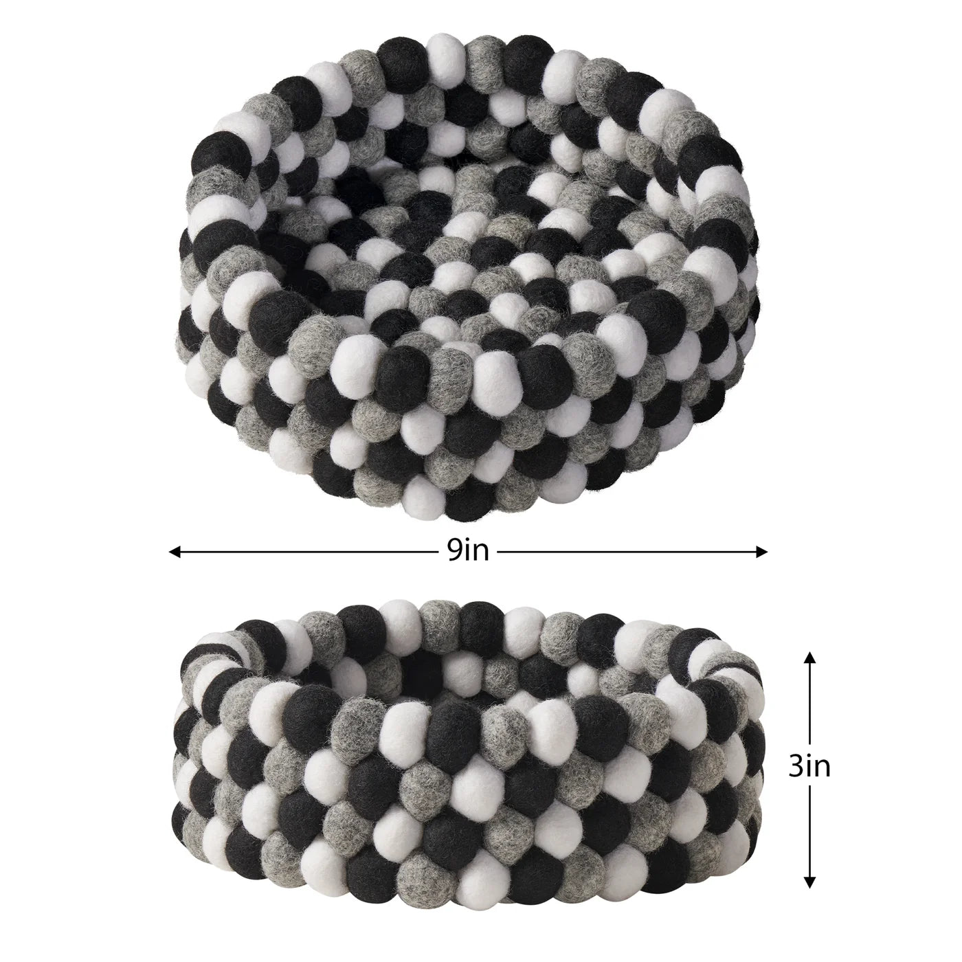 MODWOOL™ Felt Ball 9" Diameter Decor Bowl - Black/White/Grey