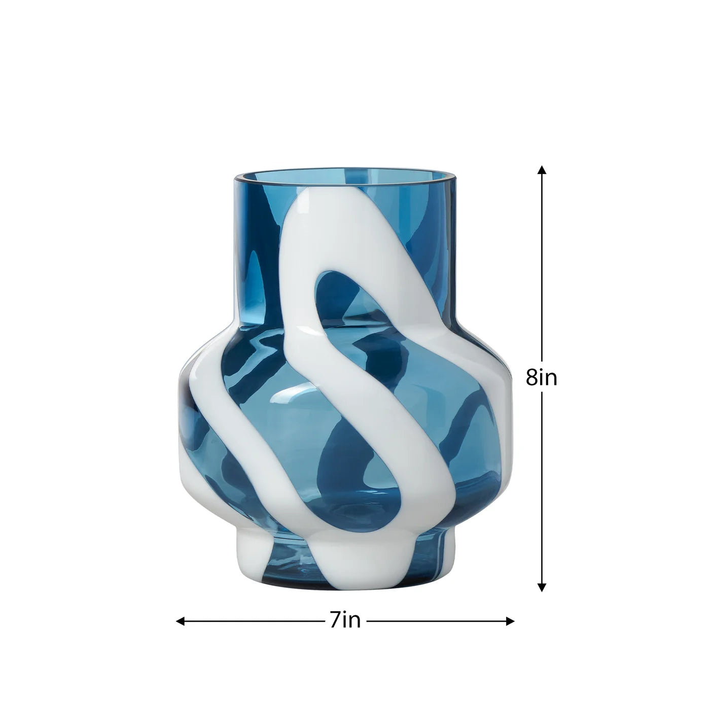 Fusion Abstract 8h" White & Blue Glass Vase