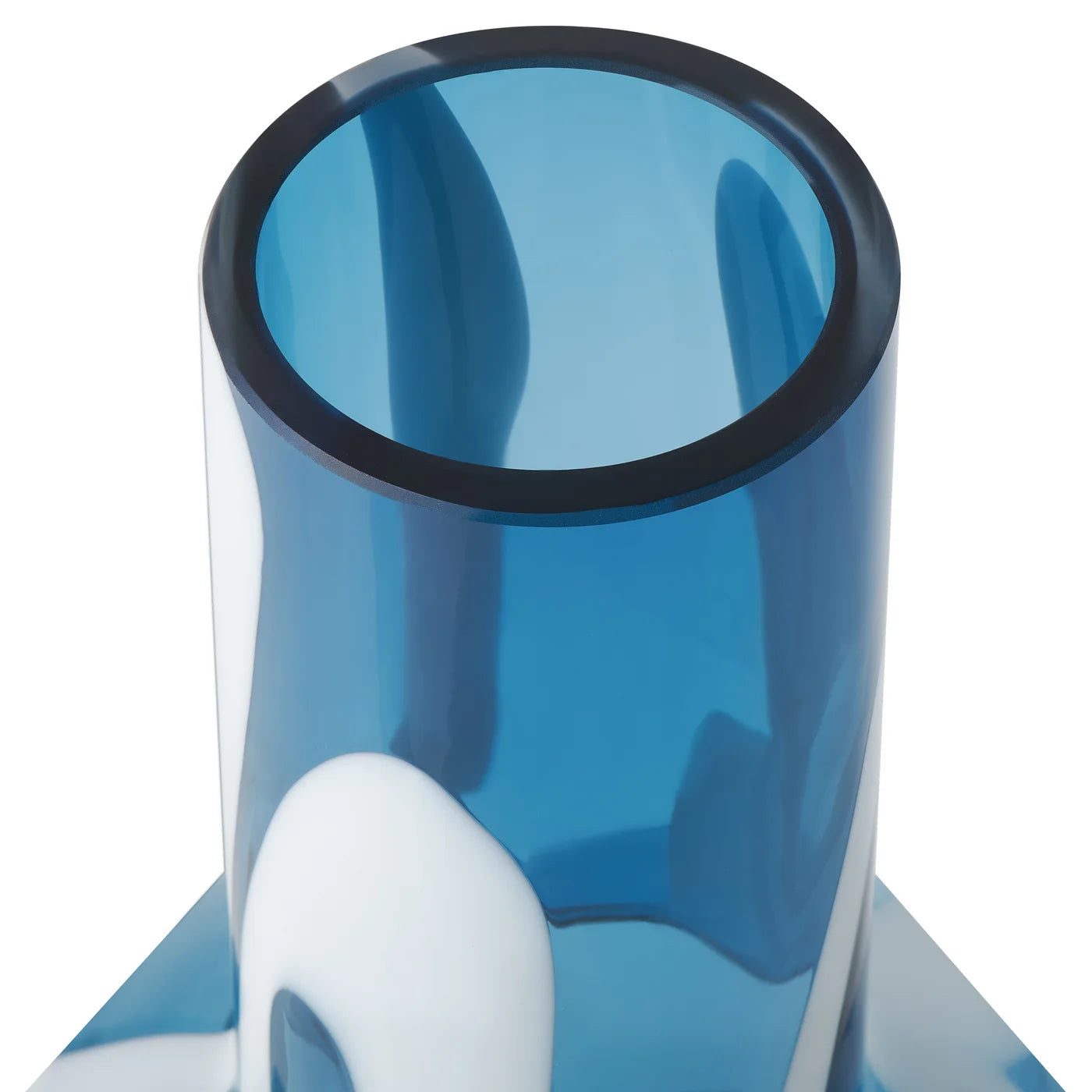 Fusion Abstract 12.5h" White & Blue Glass Vase