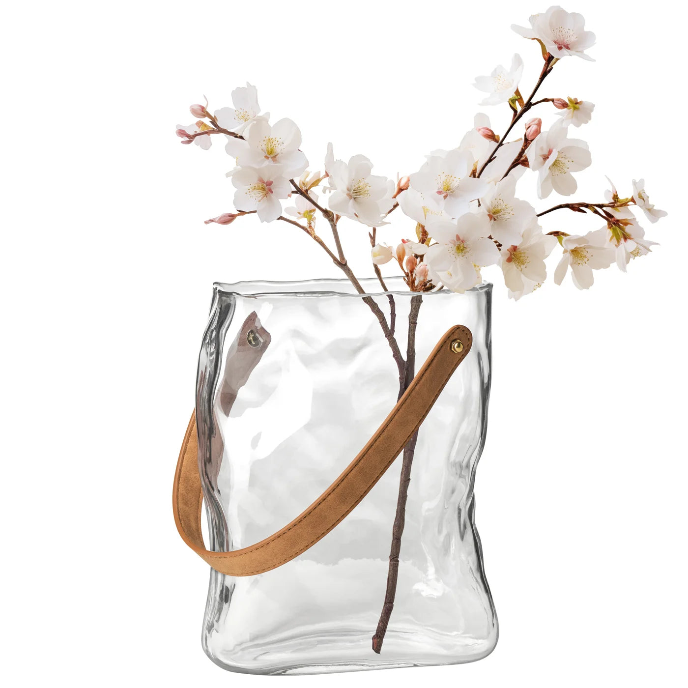 Handbag Clear Glass 9.5h" Vase with Faux Leather Handle