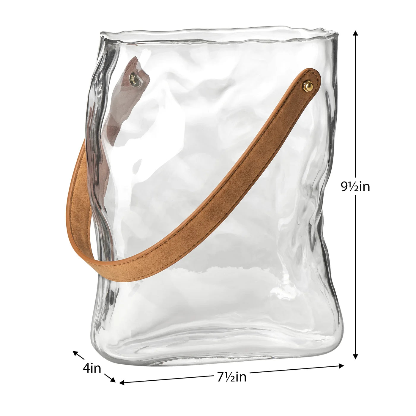 Handbag Clear Glass 9.5h" Vase with Faux Leather Handle