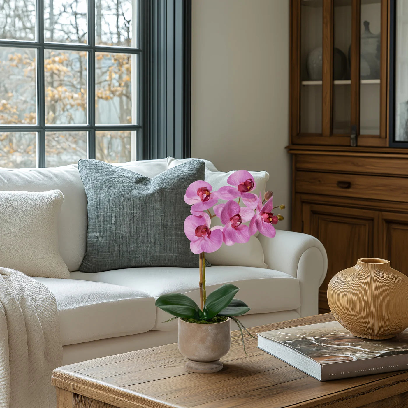 Verona 15.5h" Urn Potted Real Touch Orchid - Pink