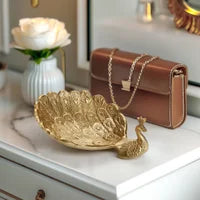 Peacock 7.5x6" Aluminum Decor Dish - Gold