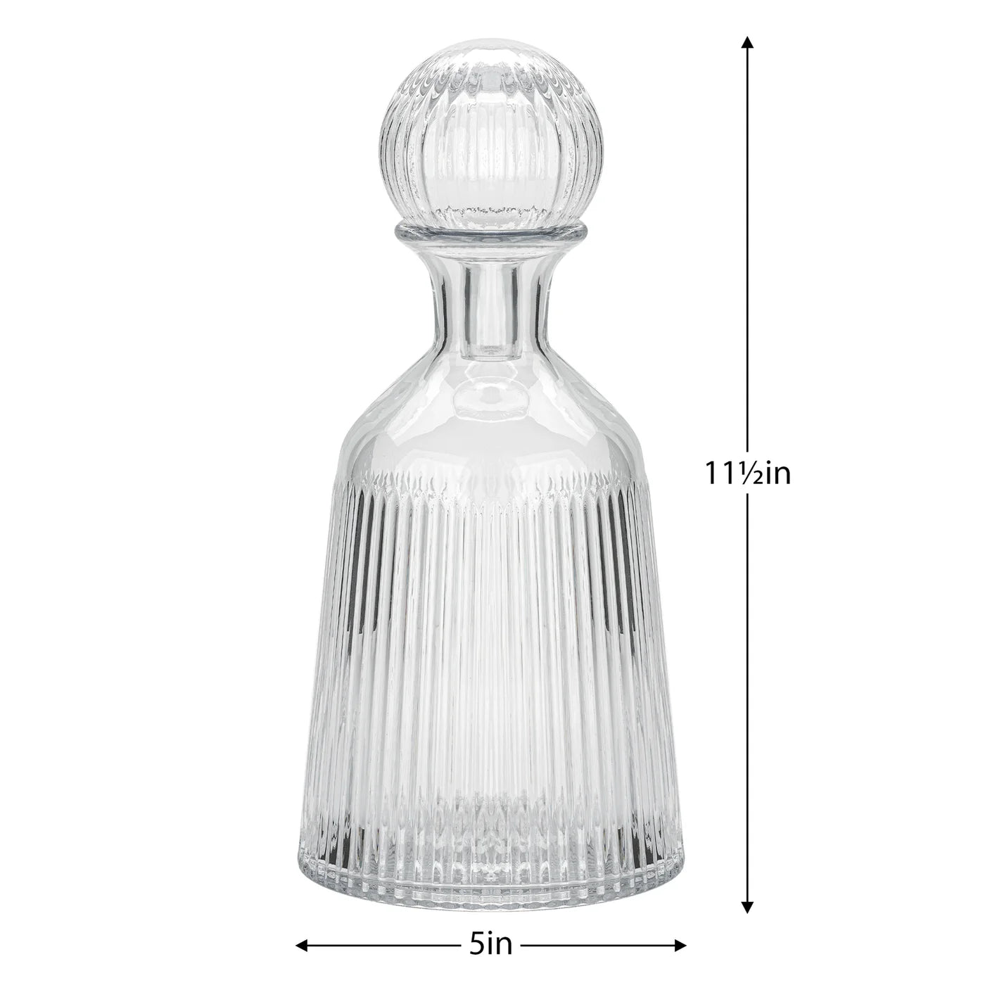 Ribbed 11.5 Inch Tall Glass Bottle Flask Vase with Ball Stopper - Clear