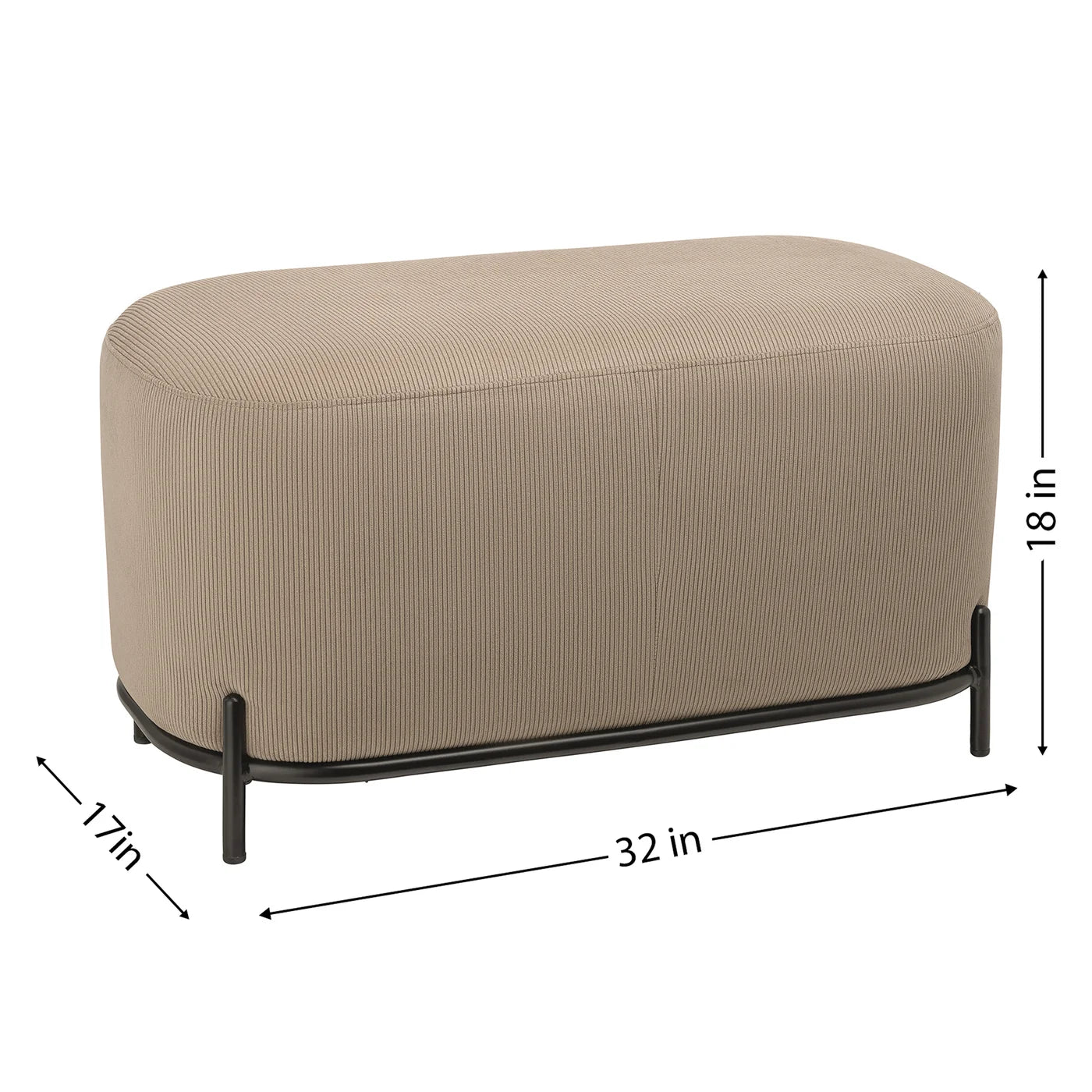 PENDER PIN LEG RIBBED VELVET UPHOLSTERY SHORT BENCH - TAUPE (32 X 18 INCHES)