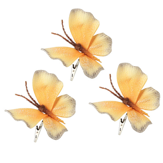 Faux Butterfly 3 Piece Hand Painted Floral Decor Clips Gift Set -Orange