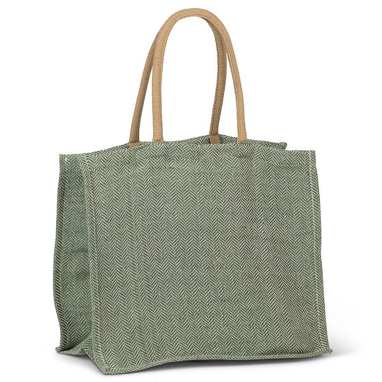 Herringbone Tote White/ Green