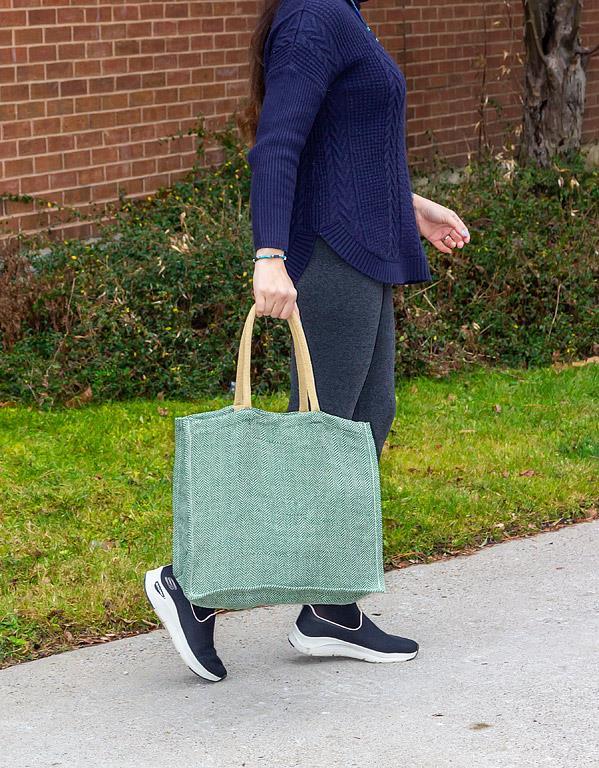Herringbone Tote White/ Green