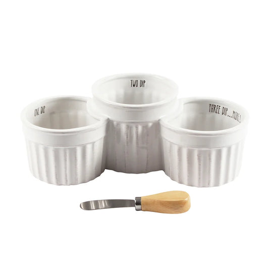 One Two Three Dip Bowl With Spreader White