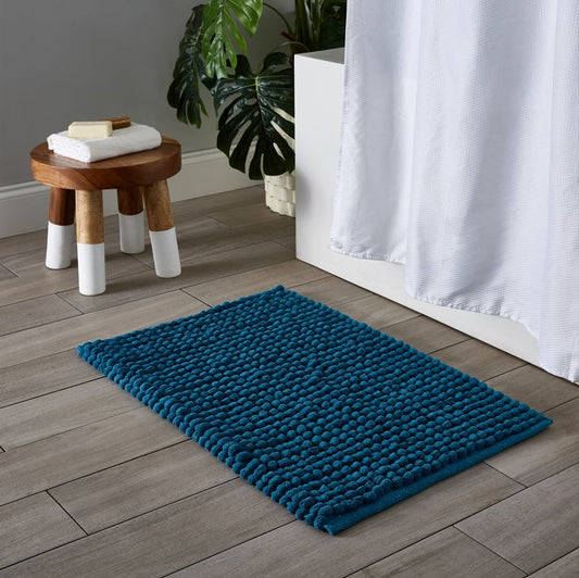 PUFF CHUNKY BATH MAT MICROFIBER BLUE 20" X 32" 2200 GSM