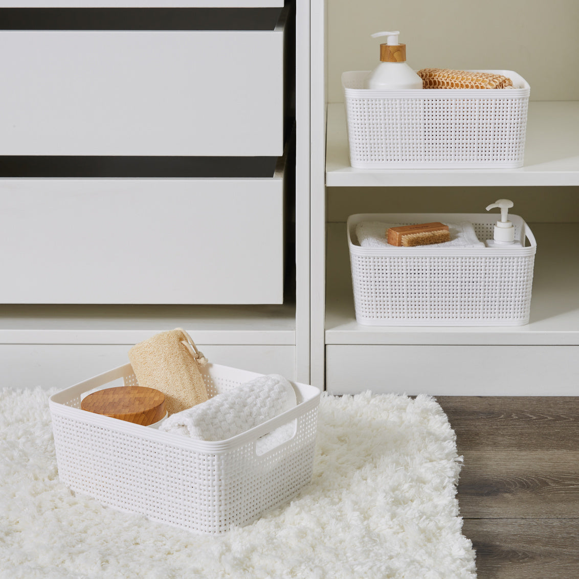 Basket Weave Storage Basket 3 Pack White