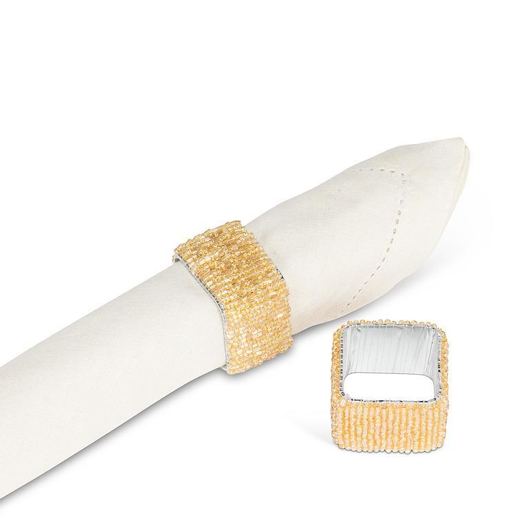 S/4 Sq Beaded Napkin Rings-Gold-1.5"Sq