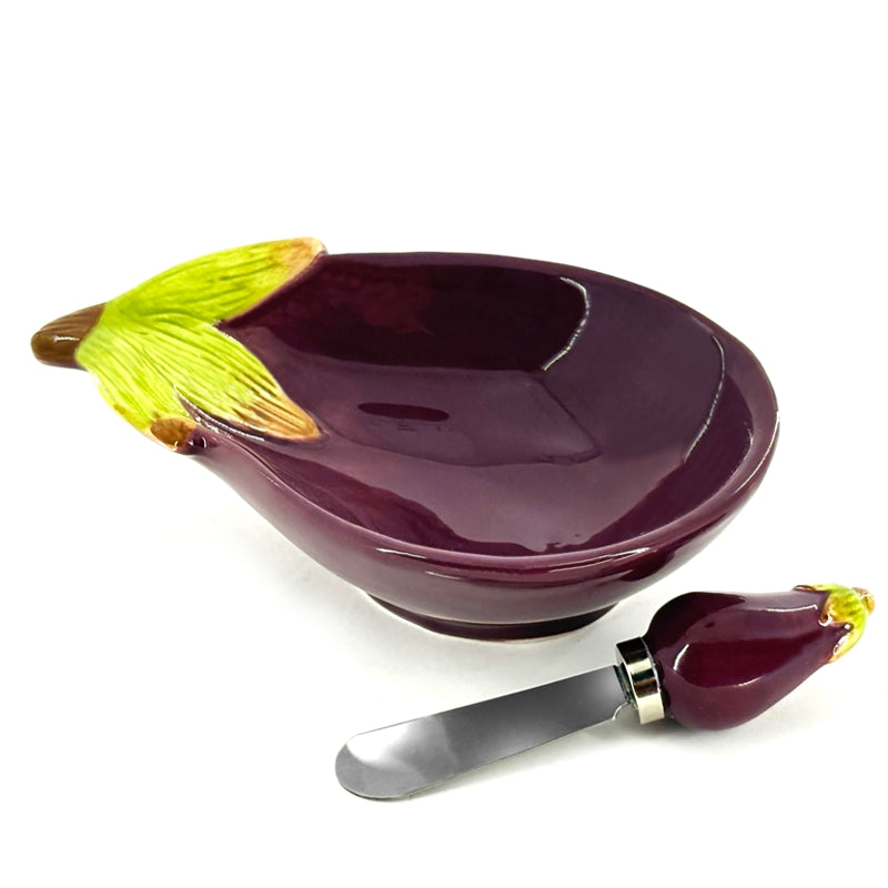 EGGPLANT Dip Bowl and Spreader