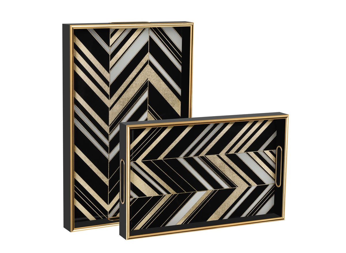 Savoy Gold Trim Rectangle Tray - Herringbone Small