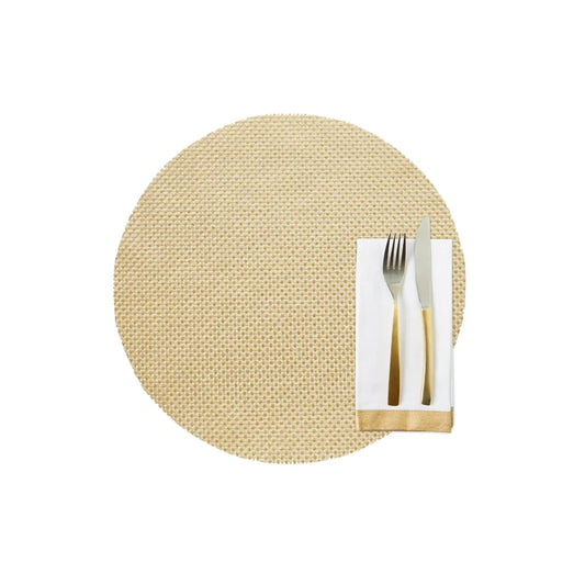 Metallic Basketweave Vinyl Placemat Round Gold