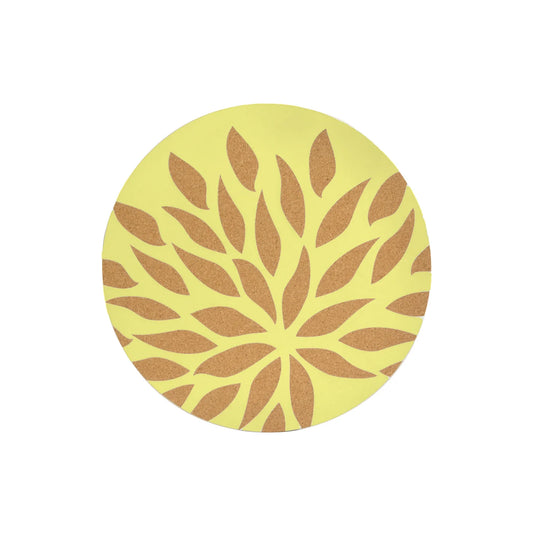Printed Flower Cork Placemat Round white