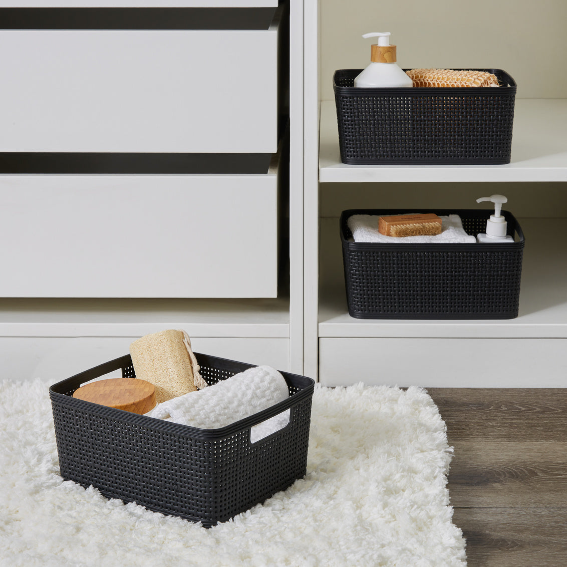 3 Pc set Weave Storage basket Black