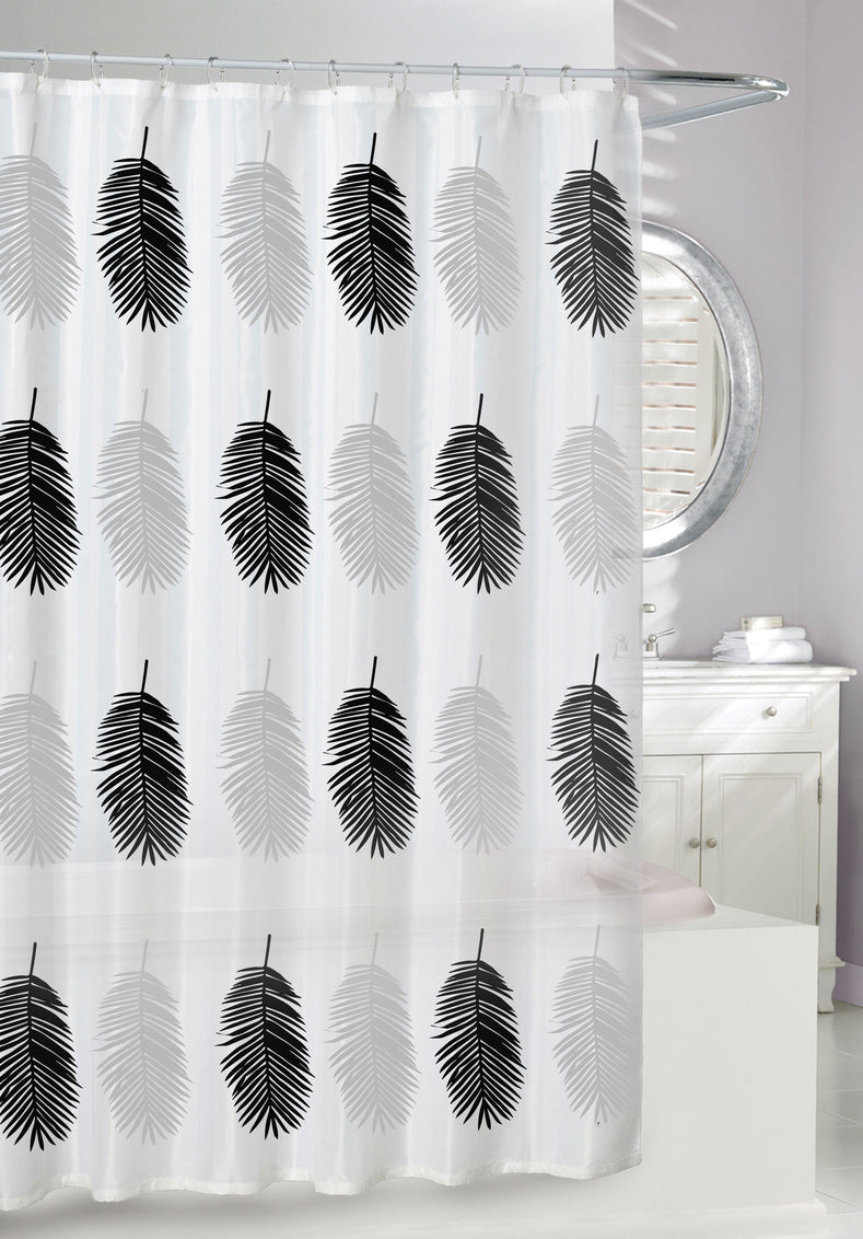 BIG LEAVES PEVA SHOWER CURTAIN FROST GRY/BLK 70" X 72"