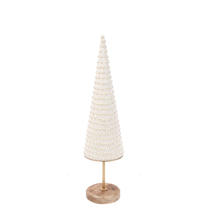 Pearl Beaded Tree Cone Medium Pearl