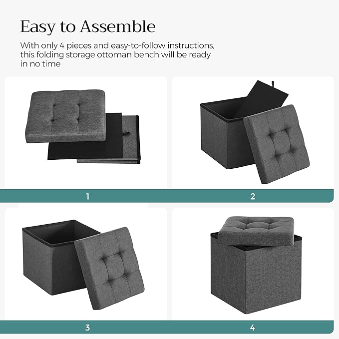 Grey Square Folding Fabric Storage Ottoman