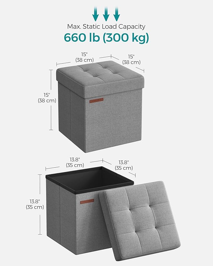 Grey Square Folding Fabric Storage Ottoman