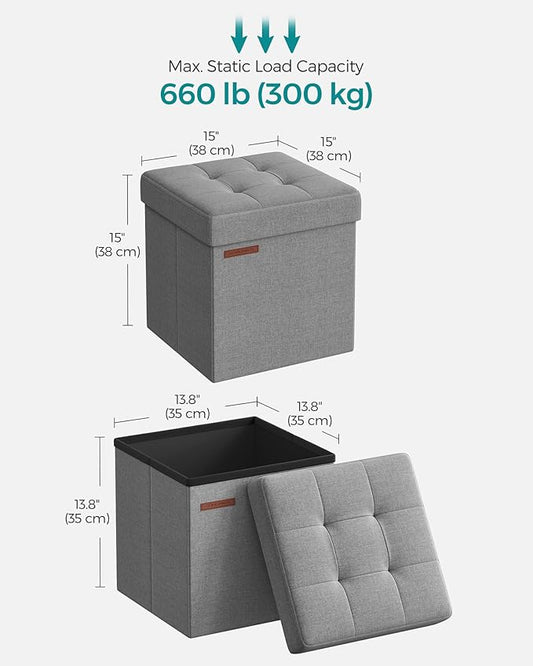 Grey Square Folding Fabric Storage Ottoman