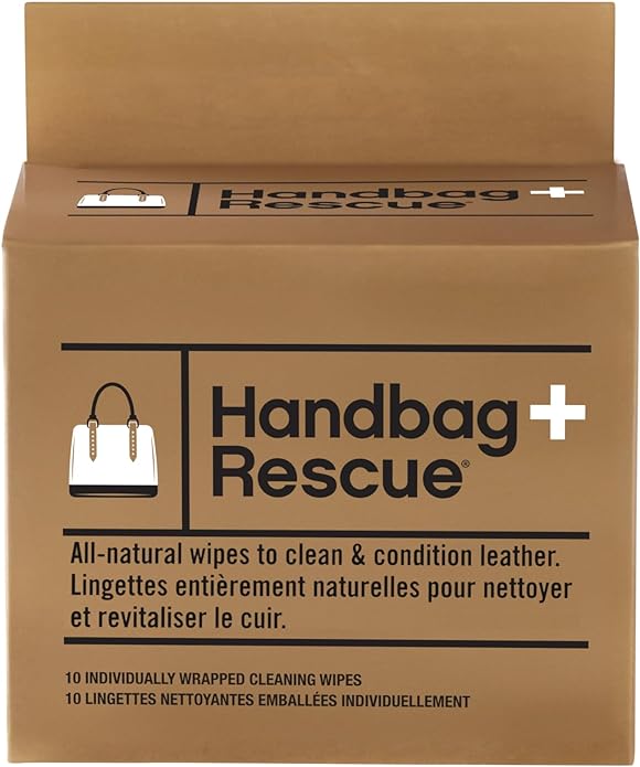 HandBagRescue all-natural cleaning wipes. Remove dirt & surface stains & condition leather with essential oils