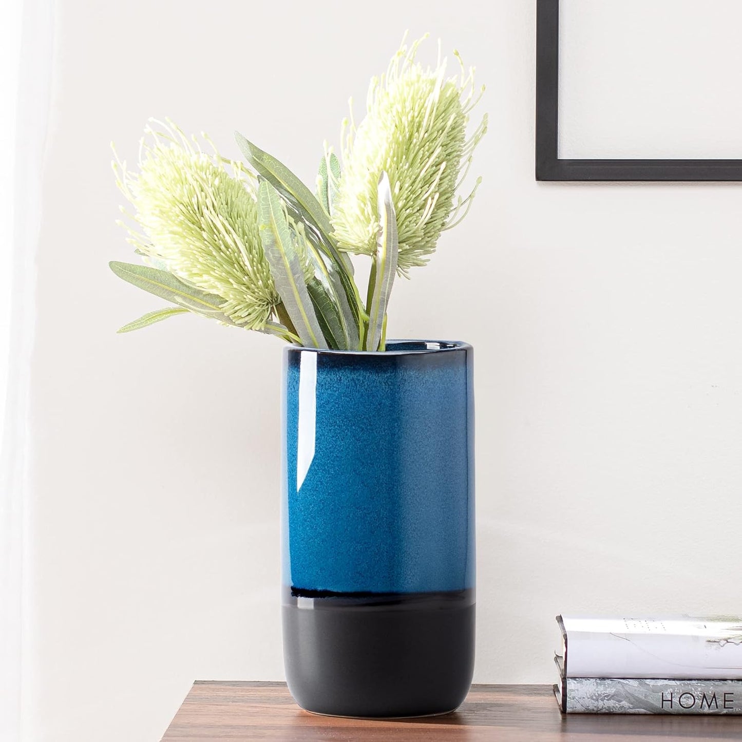 Modern Blue  Vase for Home Decor, Two-Tone  4.5" W x 9" H